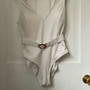 H&M Womens White ribbed bathing suit